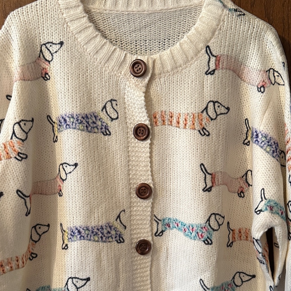 Women's Dachshund Patterned Cream Sweater